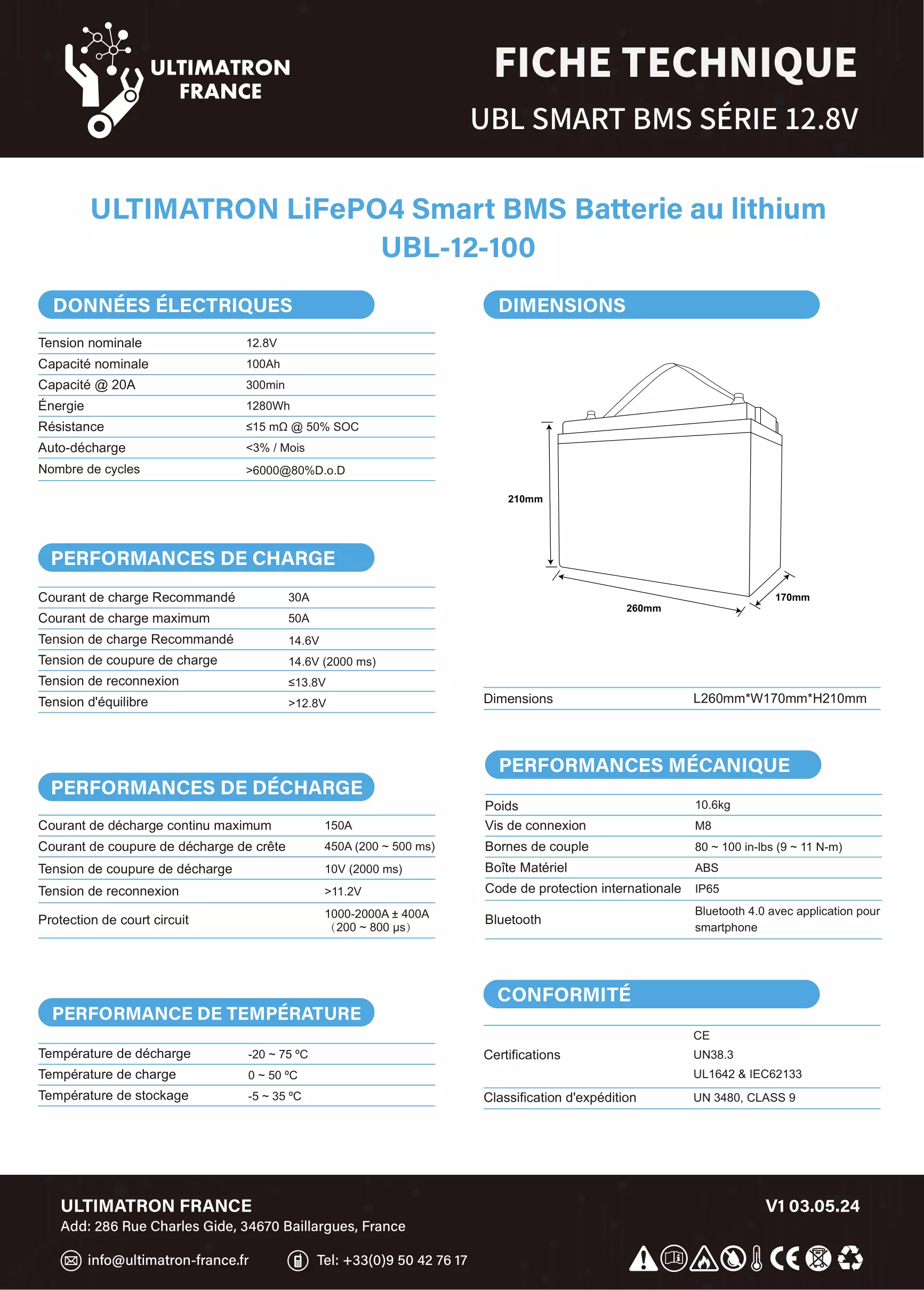 UBL-12-100-PRO-Fiche technique Ultimatron 12V100Ah-PRO-FR-2
