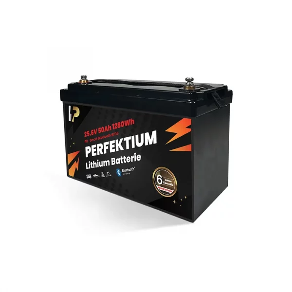Perfektium PB SERIES Batterie au lithium LiFePO4 25,6V 50Ah Smart BMS avec Bluetooth-4